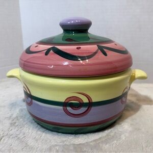 Vintage Gail Pittman “Street Party” 2.5 Quart covered ceramic casserole dish